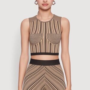 Seamless Patterned Cropped Tank Top - Taupe
